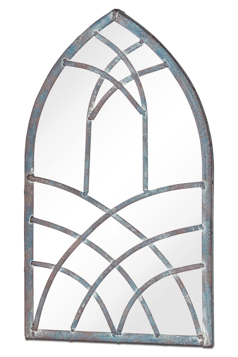 MirrorOutlet Large Metal Rustic Arched Shaped Window Garden Outdoor Mirror 40cm X 24cm, Silver, GM081