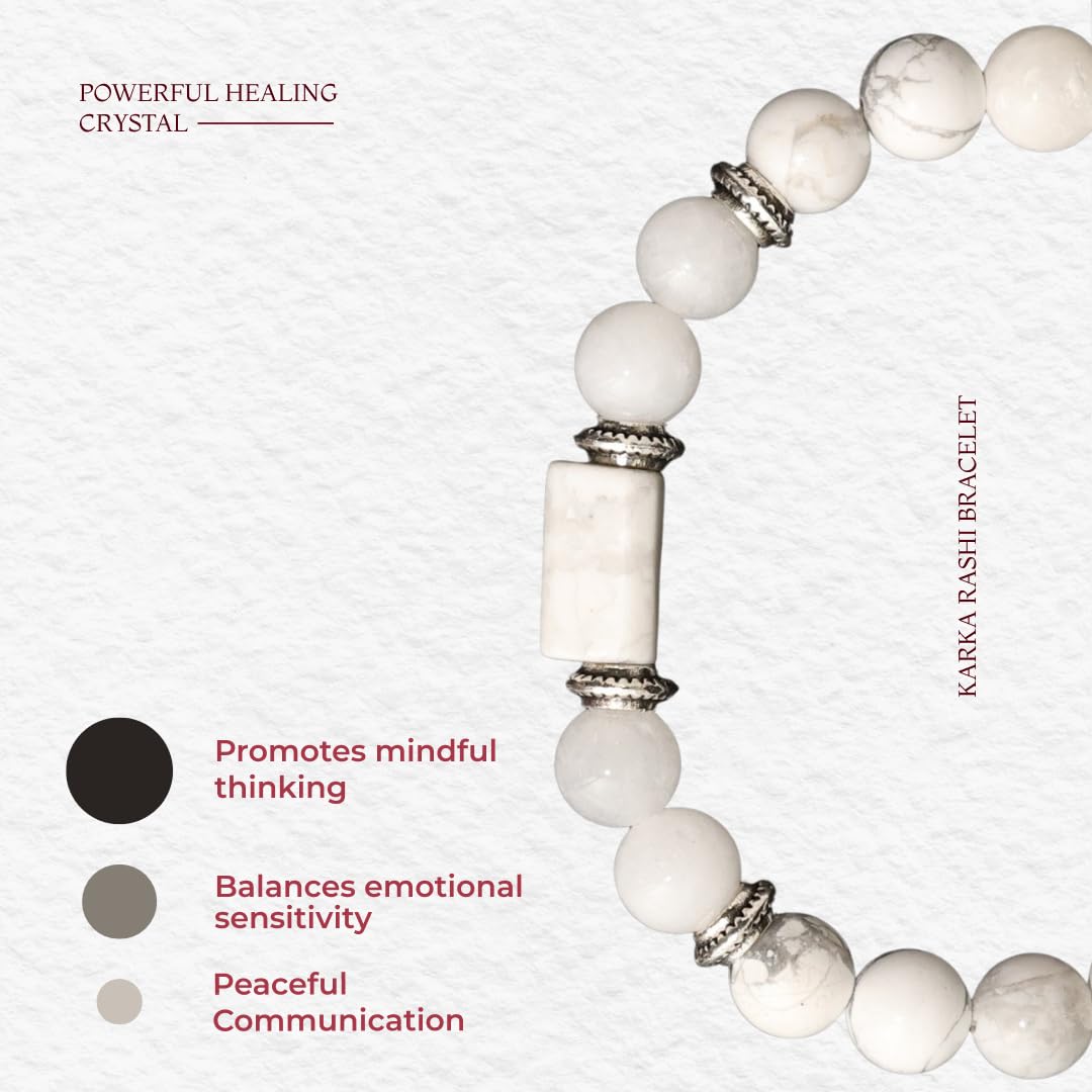 Divine Hindu Howlite Crystal Bracelet | Karka Rashi (Cancer) Zodiac Stone | Certified Natural Healing Crystal | Chakra Balancing | Reiki | Meditation | Gift for Men & Women