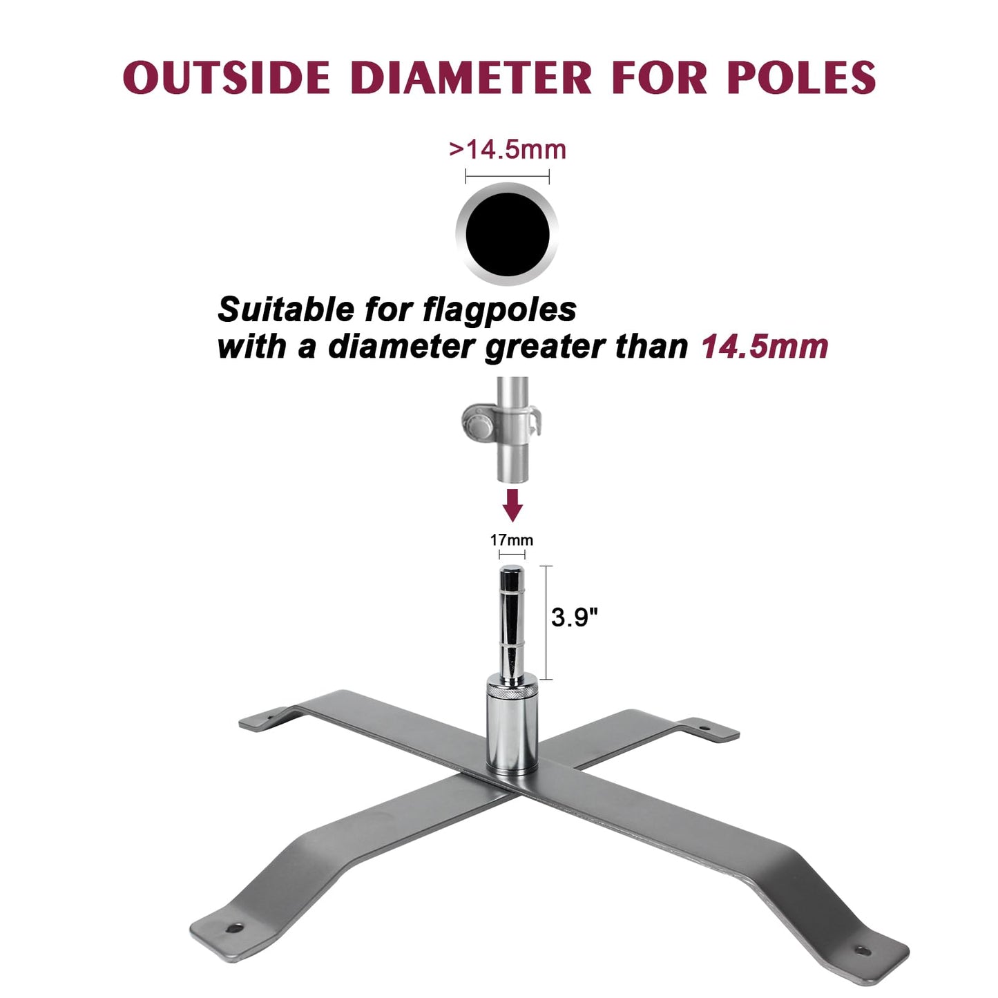 QSUM Cross Base Stand for Feather Flag, Feather Flag Weights Base, Stainless Steel Stand (Silver)