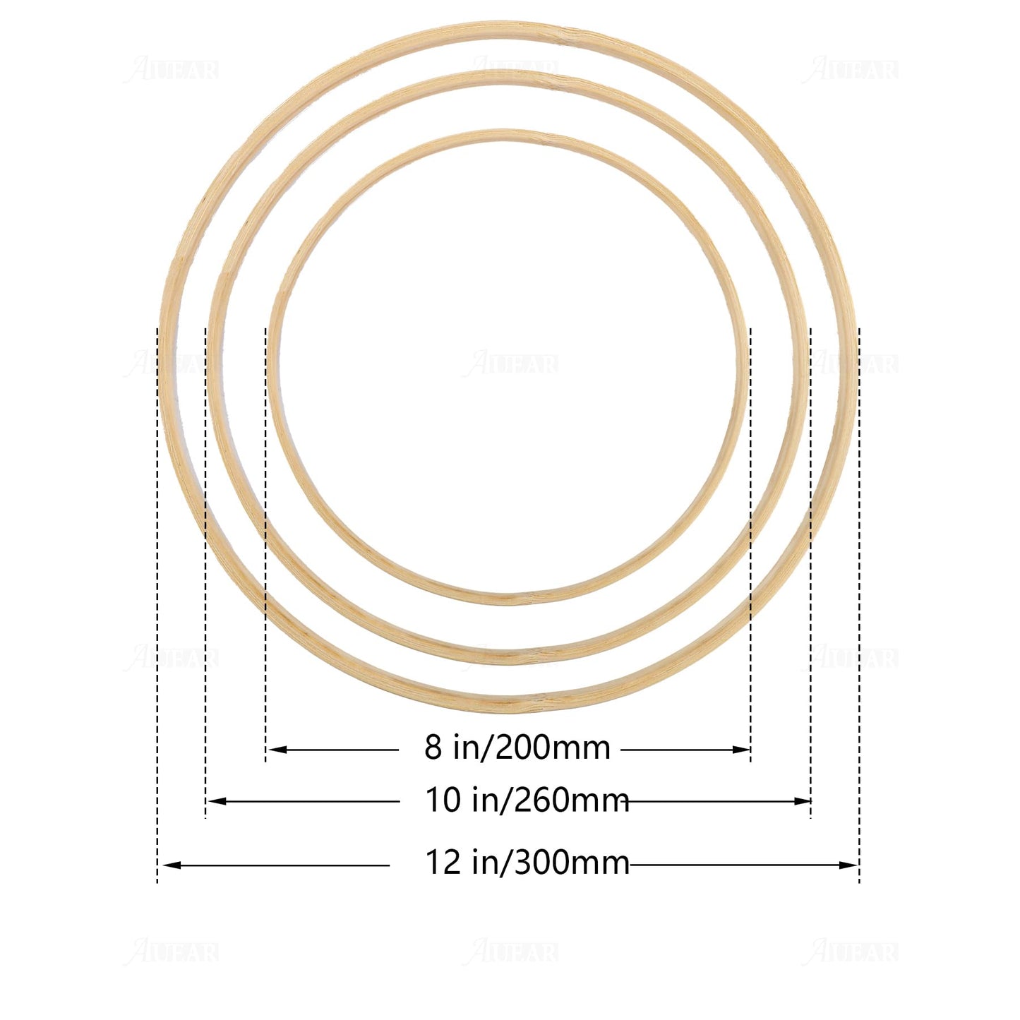 AUEAR, 12 Pack Wooden Bamboo Floral Hoop 3 Sizes Macrame Rings Dream Catcher Craft Hoops Ring for DIY Wedding Wreath Wall Hanging Catchers Crafts (8 Inch/10 Inch/12 Inch)