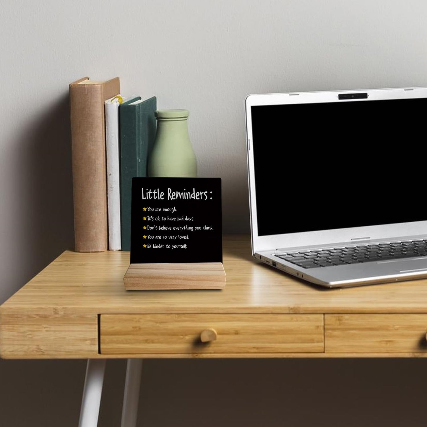 grapehiker Little Reminders You are Enough Desk Plaque Sign with Stand,Dorm Signs for College Girls, Inspirational Signs Decor for Office Dorm Desk,Back to School Gifts for College Students (Black 3)