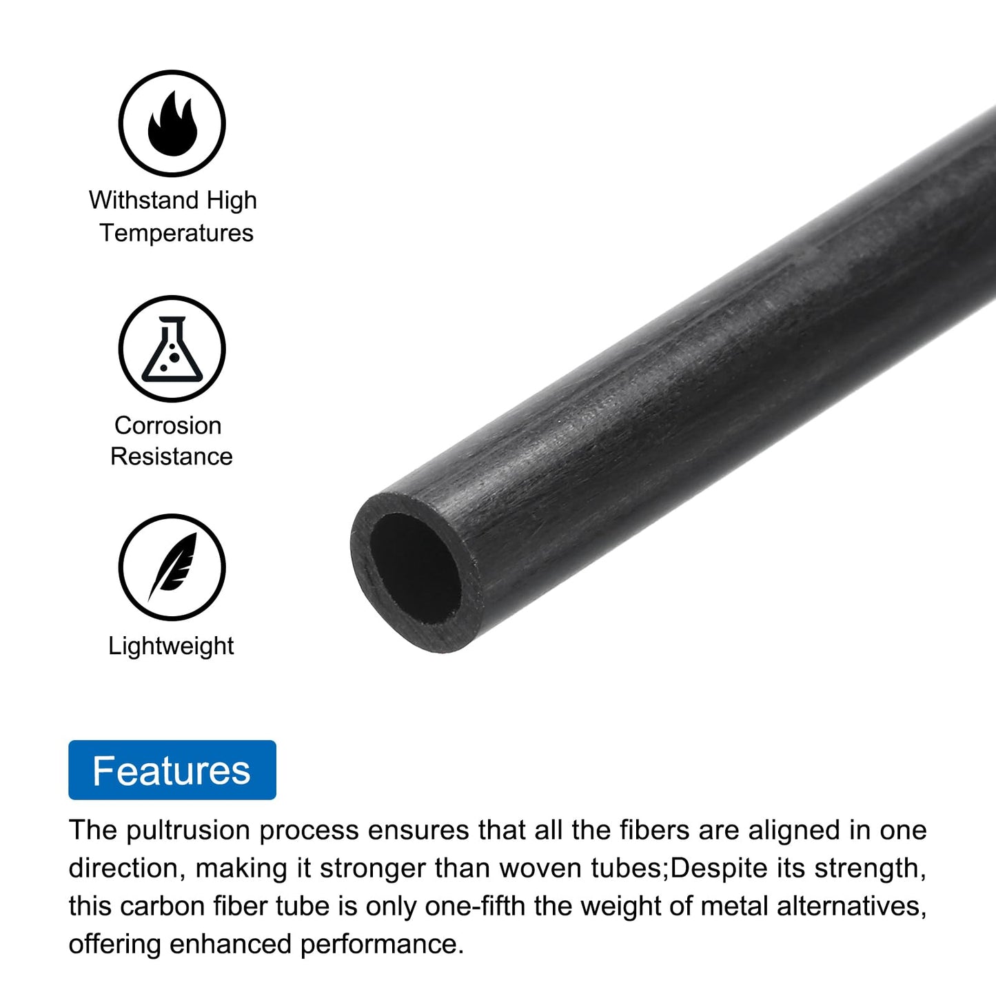 uxcell 4Pcs Carbon Fiber Tube 4 x 6 x 500mm Pultruded Carbon Fiber Tubing for RC Airplane Kite Wing Tube Quadcopter Arm