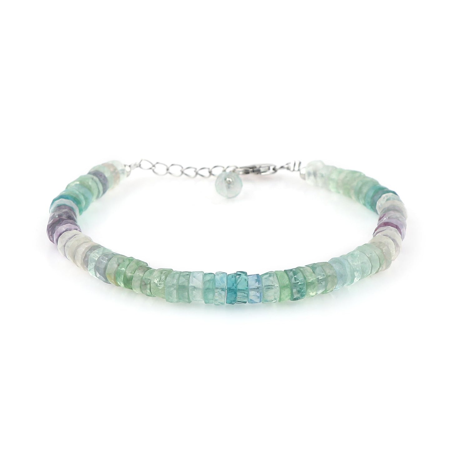 CRYSTALIS Natural Fluorite Beaded Bracelet, Facet Wheels, Elegant Beads Crystal, Chakra Bracelet, Healing Bracelet, Gemstone Jewelry, 925 Sterling Silver 8 inch