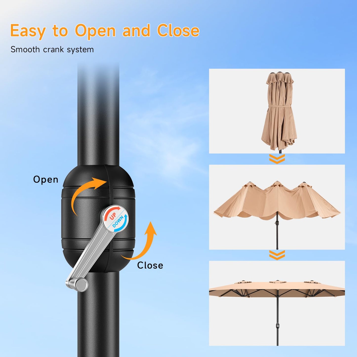 ONBRILL 15ft Patio Umbrella with Base Included, Extra Large Shade Area, Double Sided Rectangle with Crank Handle for Poolside, Garden, Yard, Beige