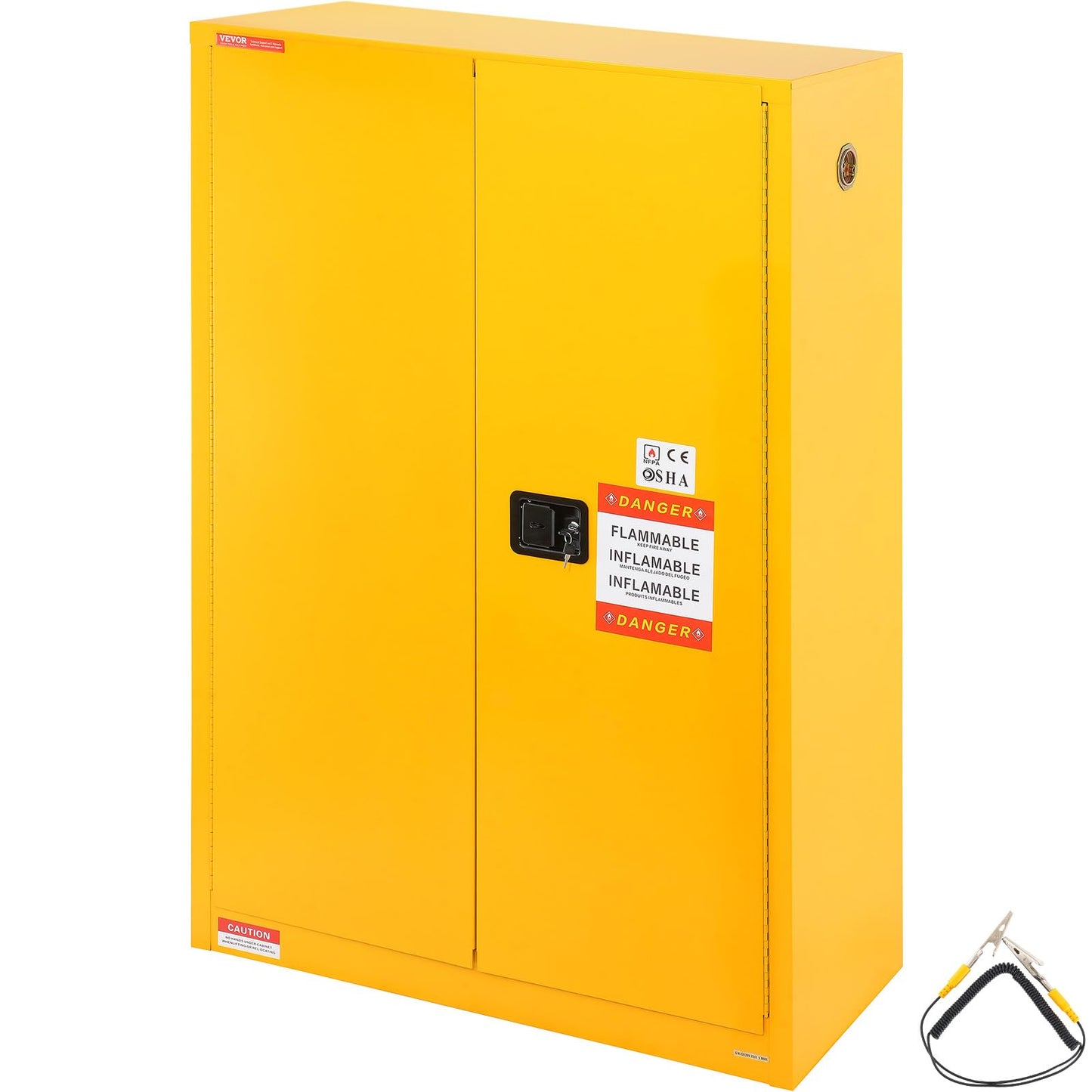 VEVOR Flammable Cabinet 18" x 43" x 65", Cold-Rolled Steel Flammable Liquid Storage Cabinet, 45 Gal in Explosion Proof with 2 Adjustable Shelves 2 Manual Doors for Industrial Use, Yellow