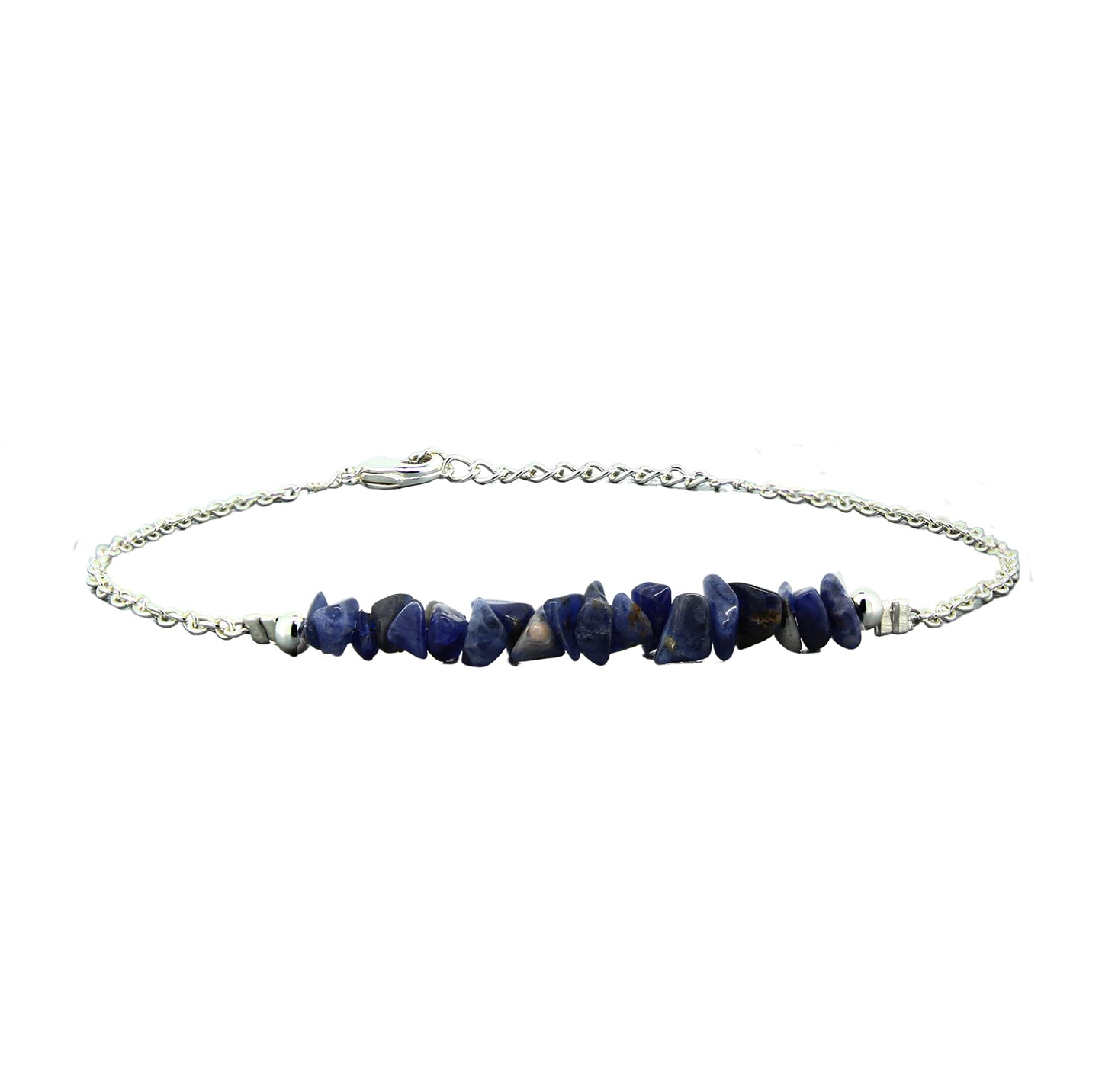 Gempires Natural Gemstone Chip Bar Bracelet for Women, Crystal Healing Bracelet, Multiple Gemstone Options, Adjustable Yellow Gold Plated Chain (7” + 1” Extender), Dainty Stackable Jewelry Gift for Her (Sodalite)