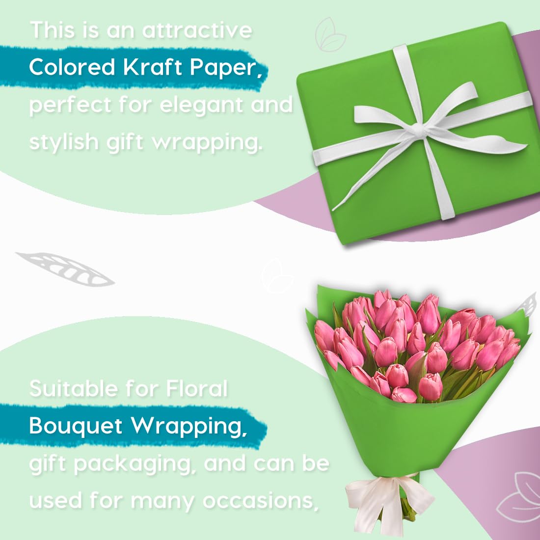 PerkHomy 17.8" x 1,440" (120') Medium Green Kraft Paper Roll for Craft Bulletin Board Paper Art Table Covering Crafting Gift Wrapping Bouquet Packing Parcel 80GSM (Medium Green, 17.8" x 120')