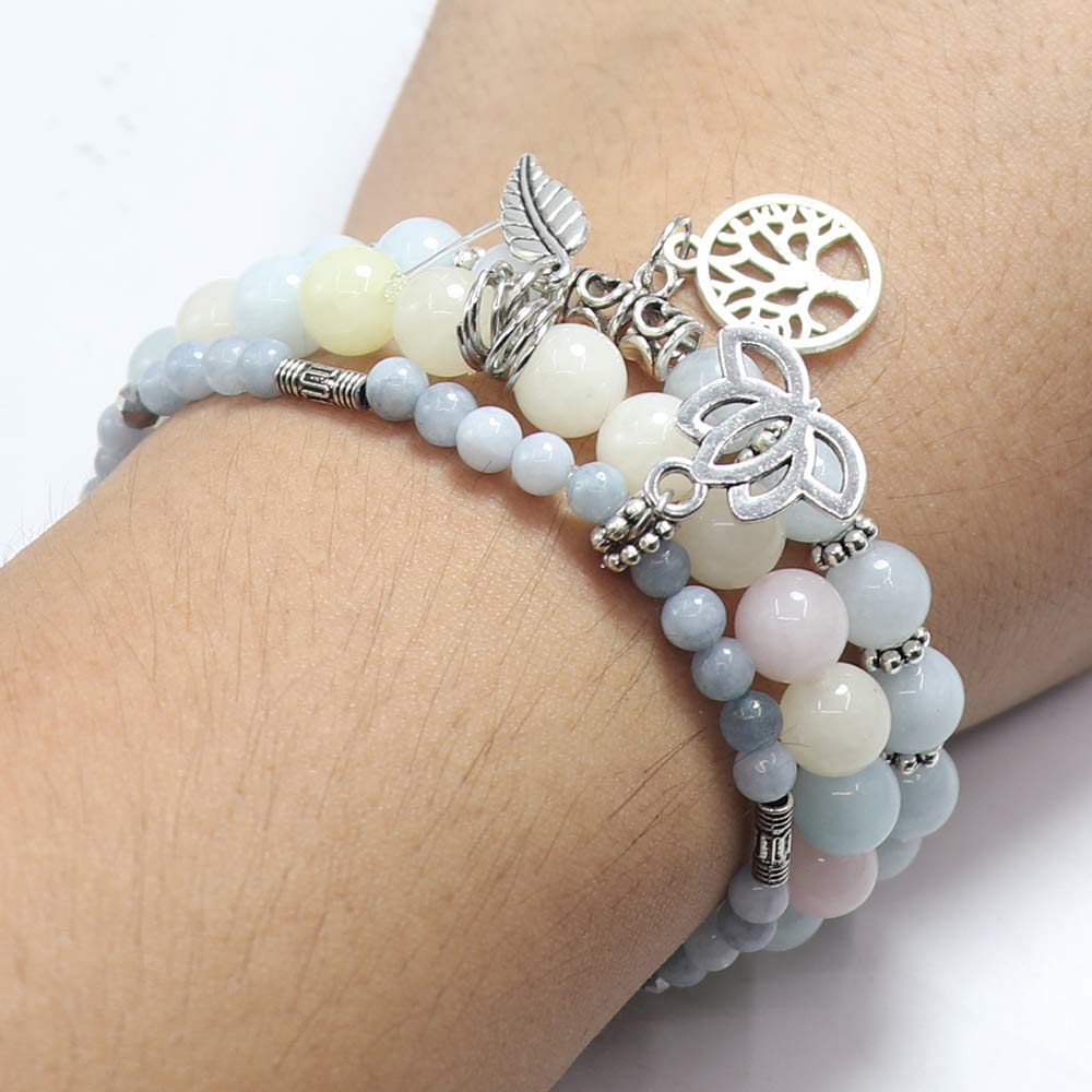 UEUC Tree of Life Yoga Healing Stone Bracelets,Multilayer Lotus Chakra Stone Reiki Bracelet Sets,Anxiety Crystal Natural Stone,for Women Stress Relief