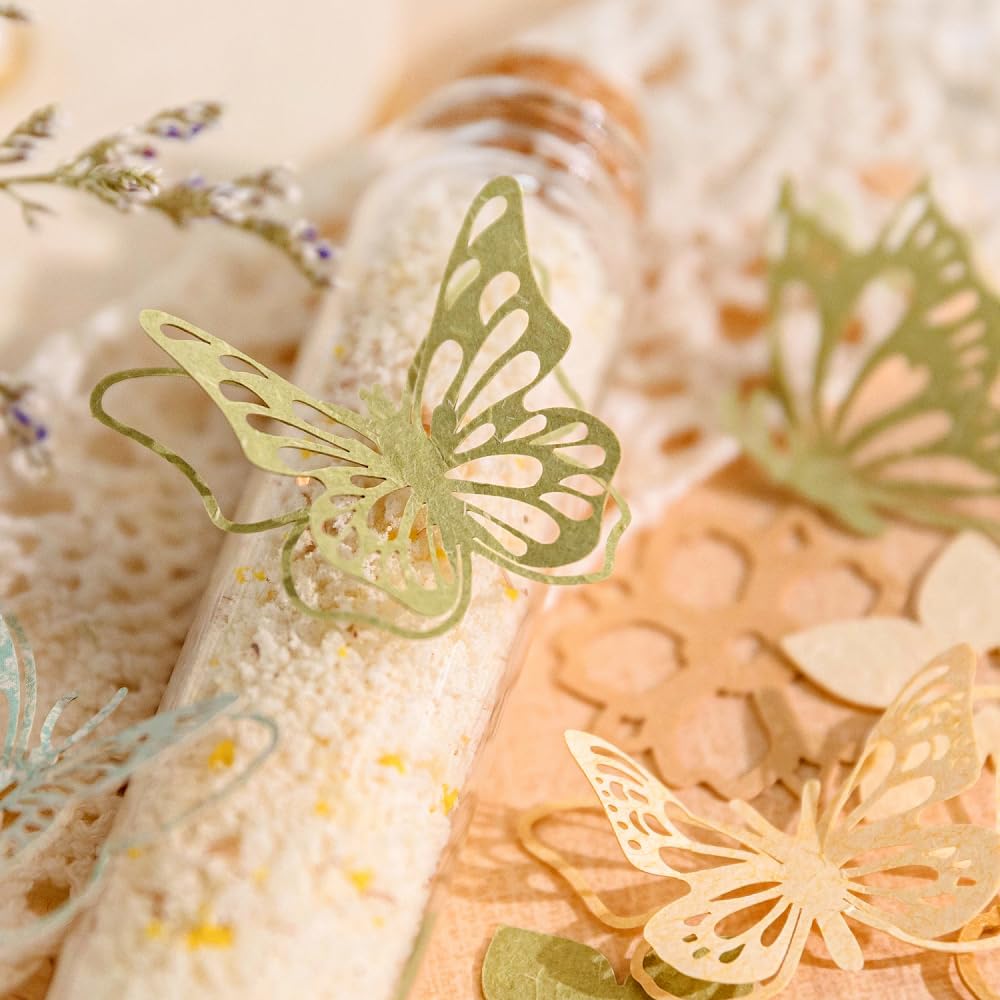 Diuhofart 300pcs Scrapbook Paper Cutouts Lace Flowers Butterfly for Scrapbooking Embellishments Supplies, Junk Journaling, Card Making, Mixed Media, Vintage Diecut Floral Collage Materials