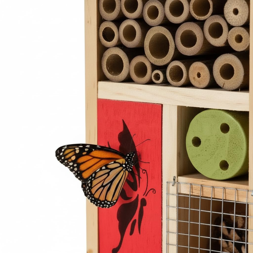 Premium Bug Hotel Kit Cedar Wood Insect Hotel Insect House - Backyard Bee House, Nesting Habitat Shelters, Garden Shelter for Bees, Butterflies, Bugs,Heavy Duty Thickness Colorful