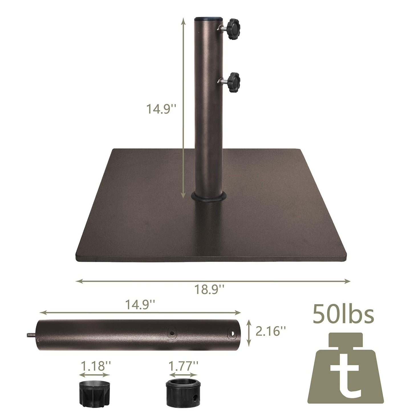 EliteShade USA Up to 160 lbs Square Umbrella Base Steel Plate Stand Market Patio Outdoor Heavy Duty Umbrella Holder, Bonus 18.5" Square Weight Sand Bag, Sand is not Included, Reddish-Brown