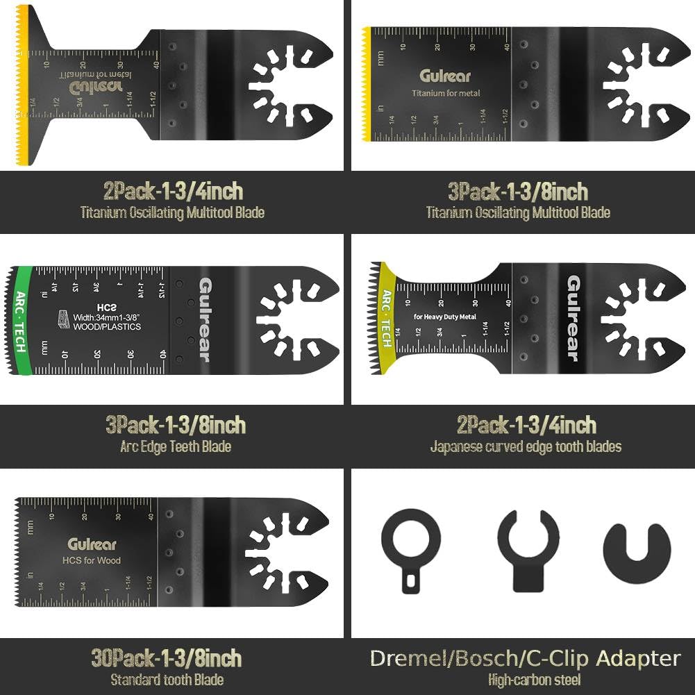 40PCS Multitool Blades kit Includes Titanium Multi Tool Blades Use in Wood Plastics Metal Cutting Removing Oscillating Blades with Quick Release Ideal Oscillating Tools Name Brands Replacement Blades