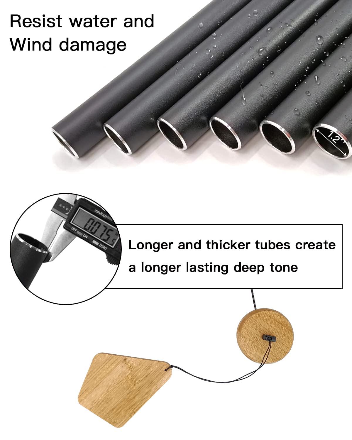 Wind Chimes 30 Inches Deep Tone Memorial Wind Chimes with Hook for Mother's Day/Housewarming/Christmas, Patio, Garden, Yard, Home Decor, Black