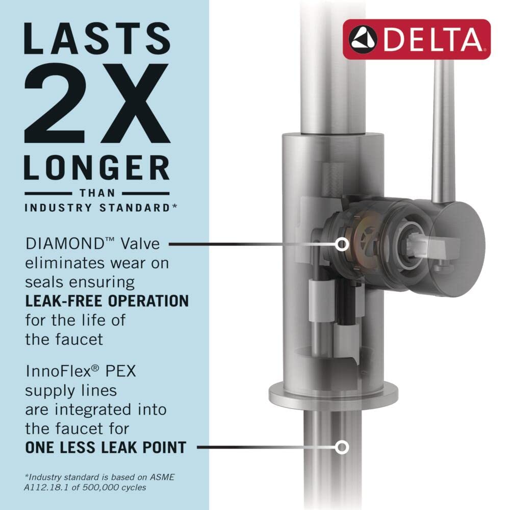 Delta Faucet Emmeline Touch Kitchen Faucet Brushed Nickel, Kitchen Faucets with Pull Down Sprayer, Kitchen Sink Faucet, Delta Touch2O Technology, Lumicoat Arctic Stainless 9182T-AR-PR-DST