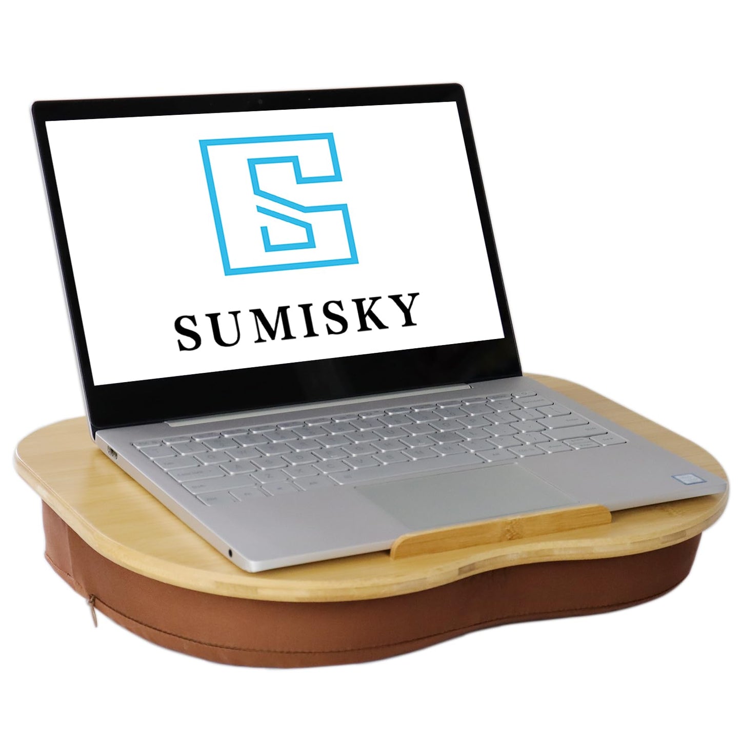 SUMISKY Bamboo Lap Desk for Laptop with Cushion, Portable Laptop Stand with Phone Hoder & Anti-Slip Stopper-Fits up to 15 inch for Home Office Students Use