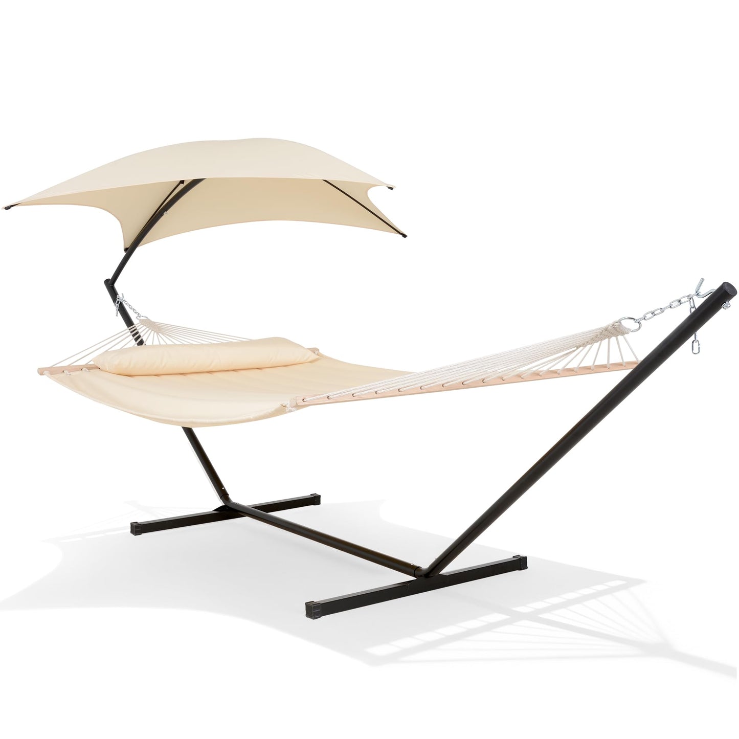 SUNCREAT Portable Outdoor Hammock with Stand, Sun-Protective Canopy, Double Hammock with Stand for Outside, Patent Pending, Beige