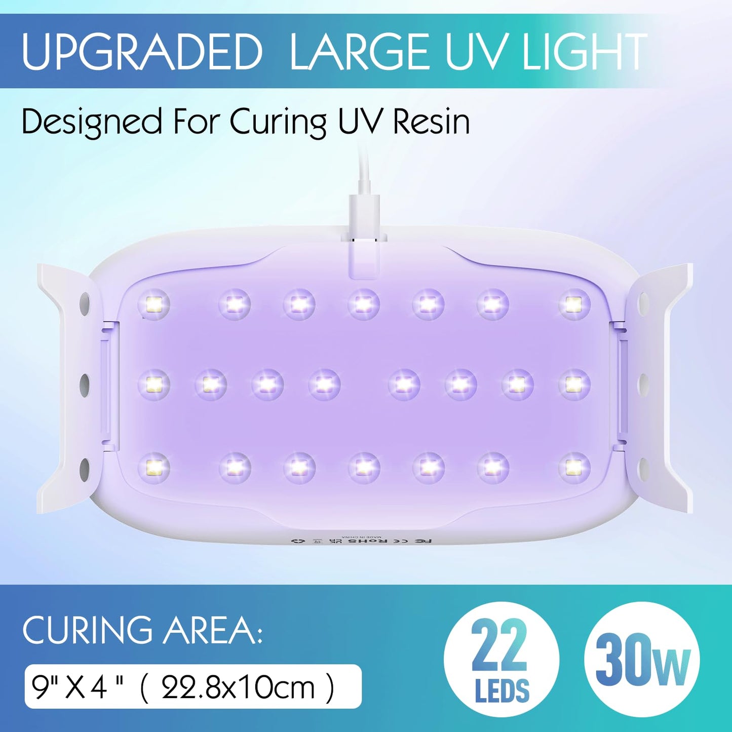 Suzzam UV Resin Jewelry Making Kit, 300g Crystal Clear UV Resin Kit with Molds, 30w & 22 Lamp Beads UV Resin Light Large for Craft Making Earrings, Necklaces, Keychains