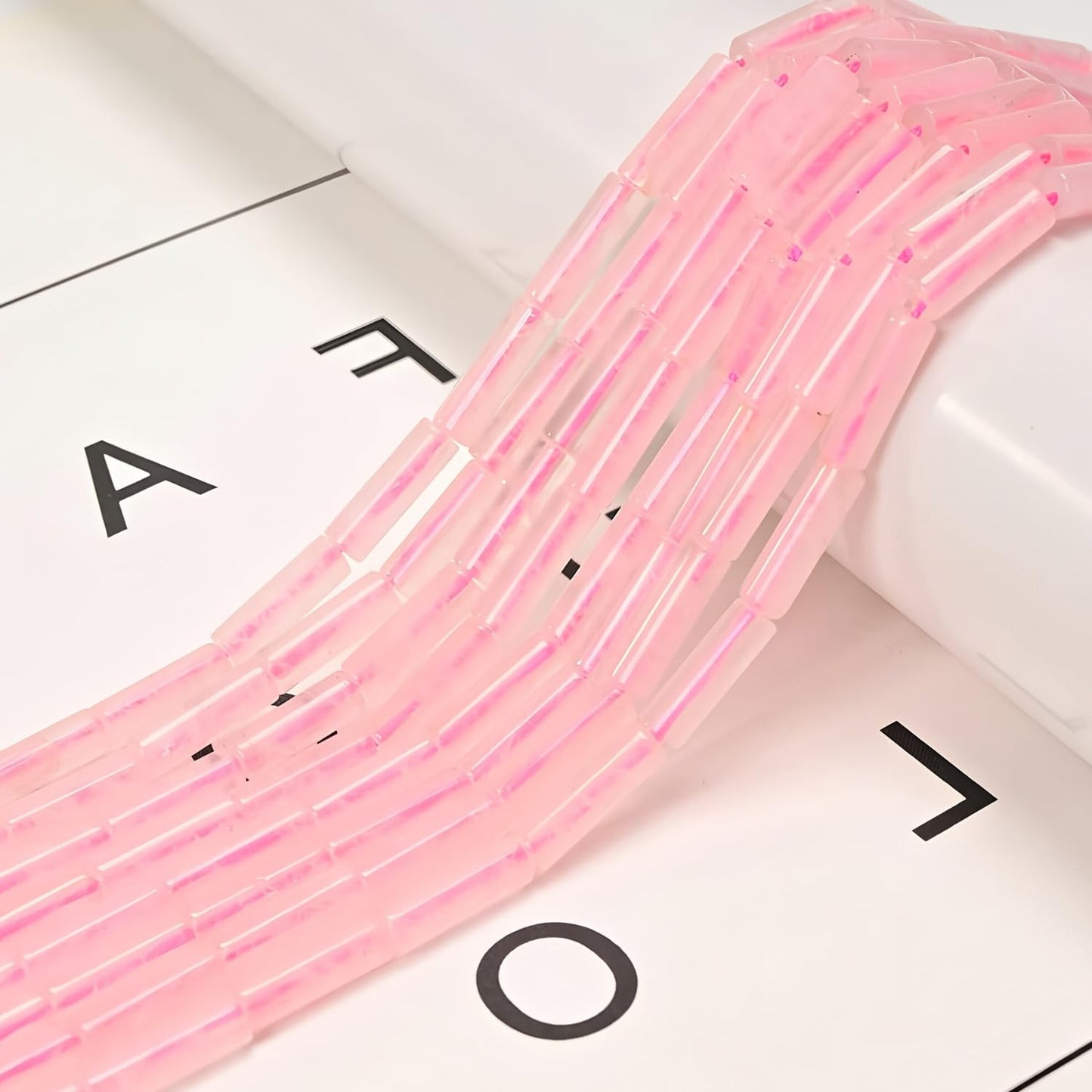 HAAMIIQII Natural Pink Rose Quartz Tube Beads 13x4mm Column Crystal Cylinder Gemstone Loose Beads for Jewelry Making Strand 15 Inch (28-29pcs)