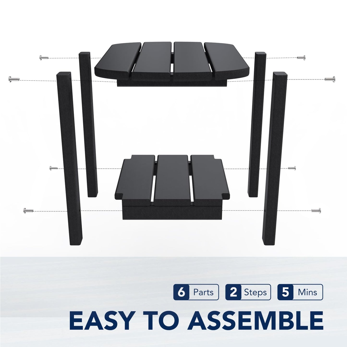 nalone Adirondack Side Table 16.5" Outdoor Side Table HDPE Plastic Double Adirondack End Table Small Table for Patio (Black)