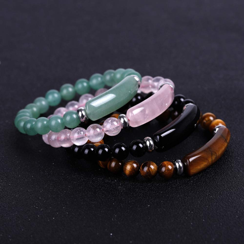 QVVWOPQ Obsidian Stretch Bracelet 8mm Natural Healing Gemstone Chakra Crystal Energy Charm Bracelet for Womens (Obsidian)