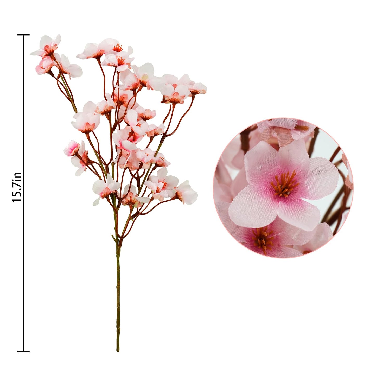 obbsie 24Pcs Artificial Cherry Blossom Flower, Faux Silk Peach Blossom Branches Fake Plum Blossom Flowers Stems Arrangements for DIY Home Wedding Table Centerpieces Vase Decor