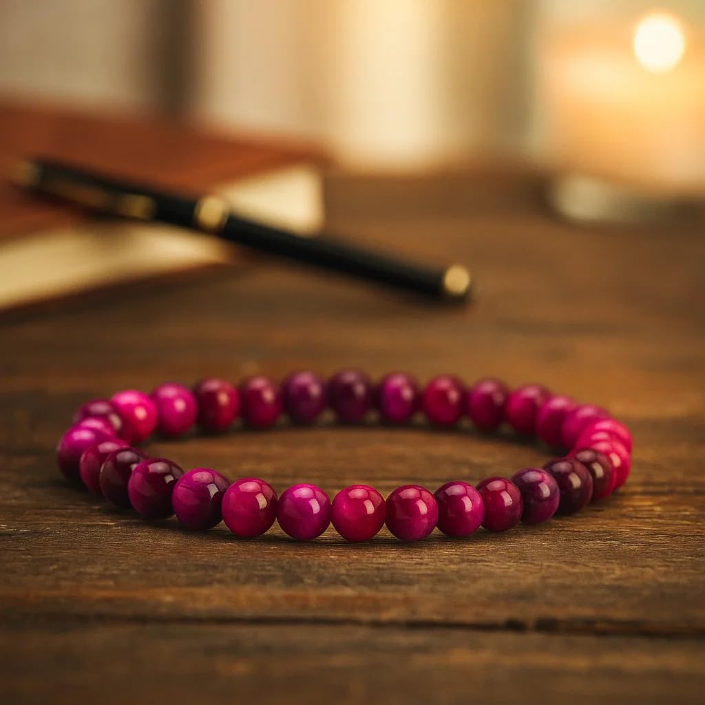 Cherry Tree Collection - Small, Medium, Large Sizes - Gemstone Beaded Bracelets For Women and Men - 6mm Round Beads (Pink Tiger's Eye - Medium)