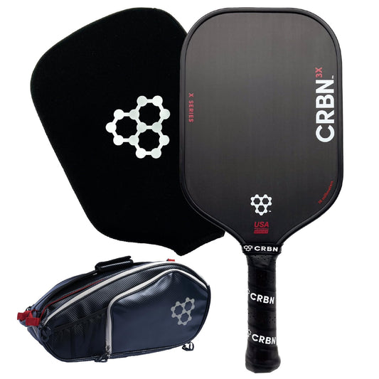 CRBN Pickleball – X Series Power Paddle (3X, 16mm) + Pro Team Tour Paddle Bag with Zip-Off Sling – Carbon Fiber Paddle & Multi-Pocket Gear Bag - Virtual Bundle