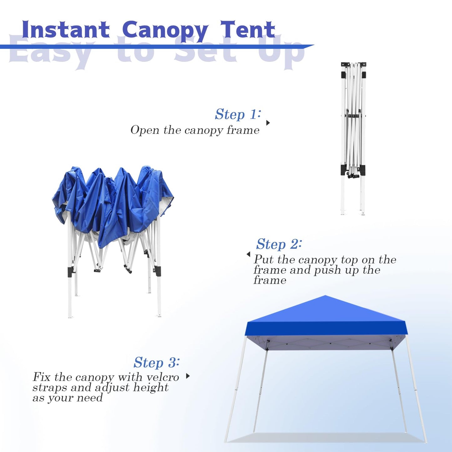 Oneofics Pop-up Canopy Tent, 10x10 Foot, Slant Legs with Carrying Bag, Gazebo Shelter for Patio Deck Garden and Beach, 8x8 Foot Cover Included, Blue