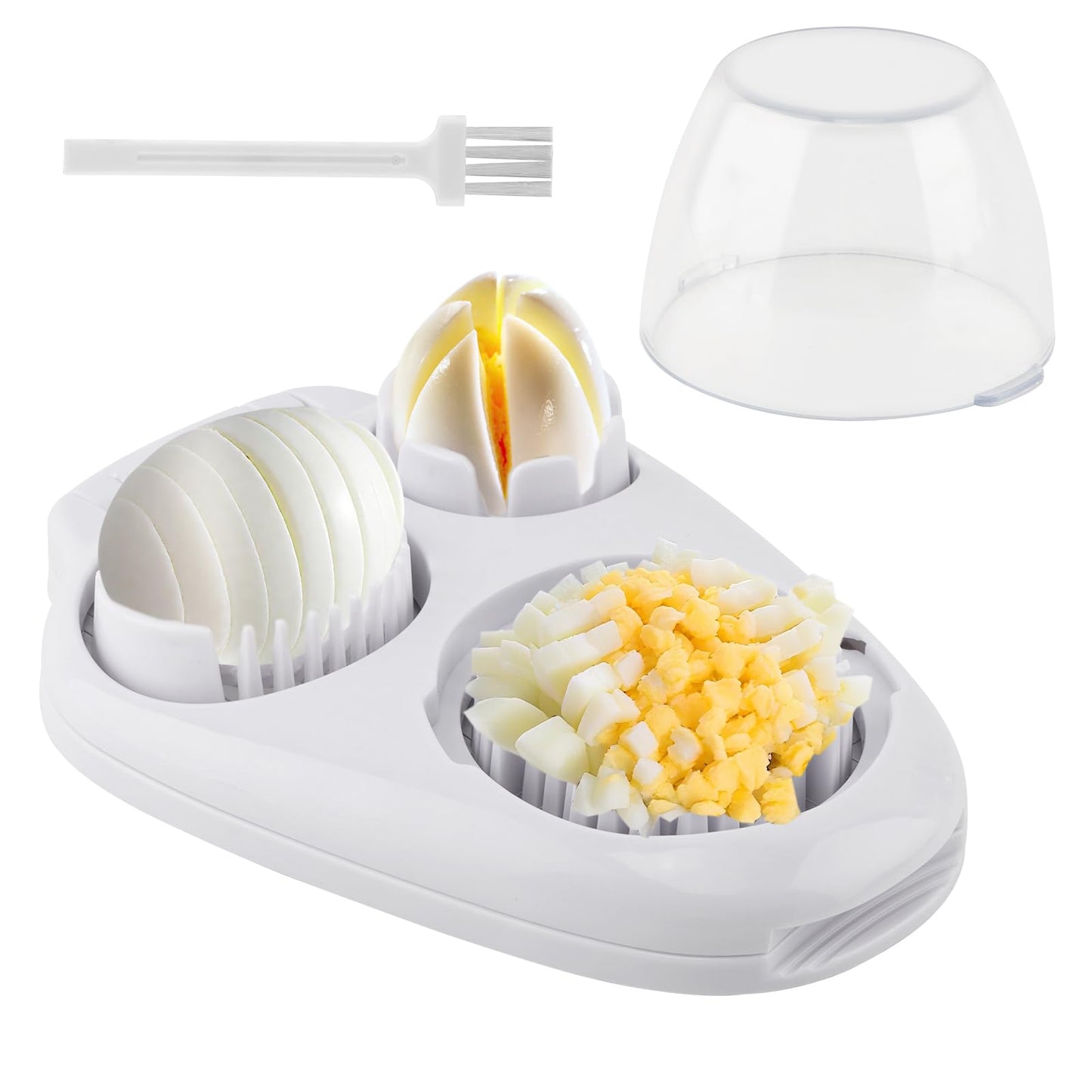 3 in 1 Boiled Egg Slicer, 3 Slice Modes Chopper Cutter with Brush, Manual Egg Slicer Steel Wire Dicer for Hard Boiled Eggs, Kitchen Gadget for Soft Fruit Butter, Labor Saving