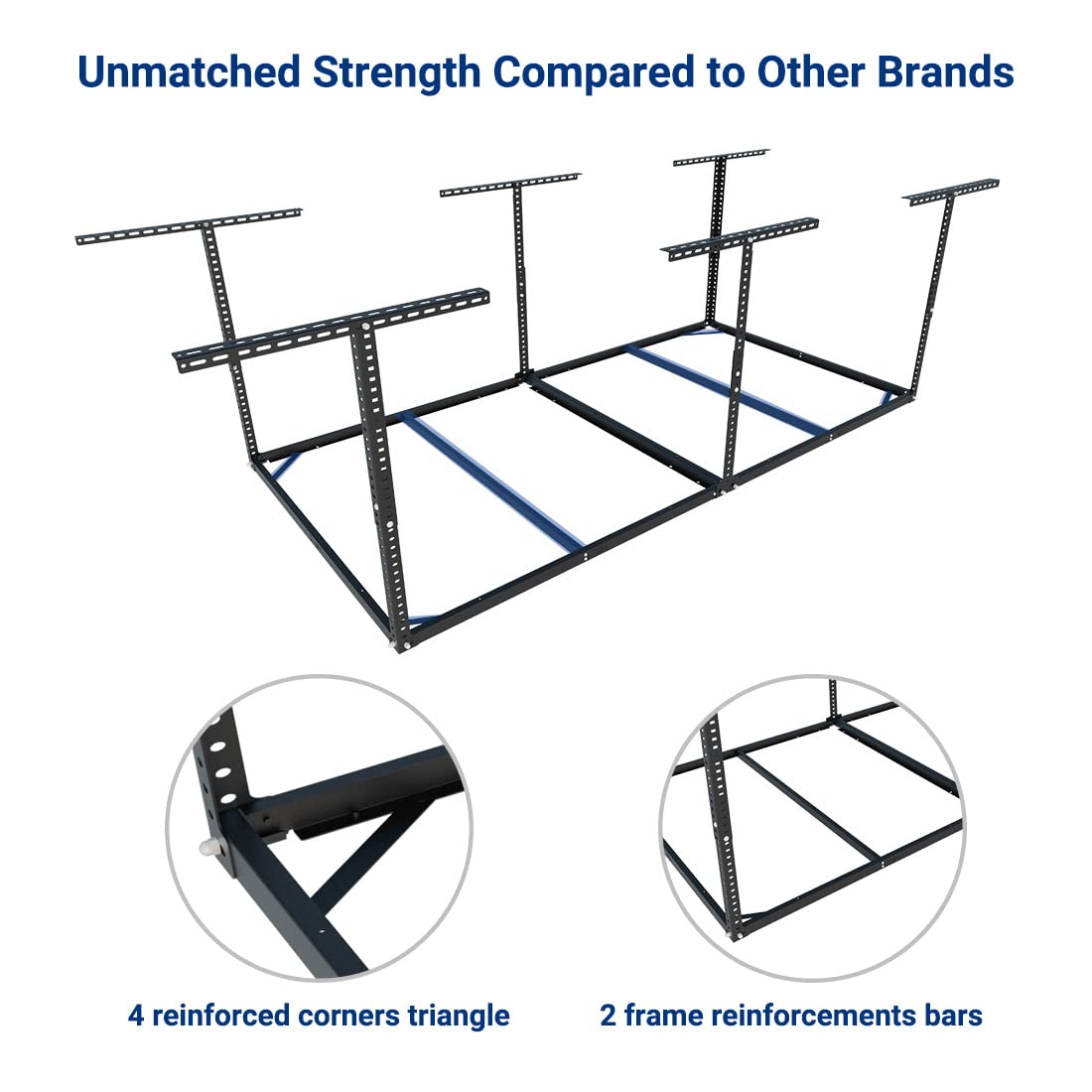 FLEXIMOUNTS 4x8 Overhead Garage Storage Rack without Decking,plus 2-Pack Add-On Storage Utility Hook Accessory,600lbs Weight Capacity,Black
