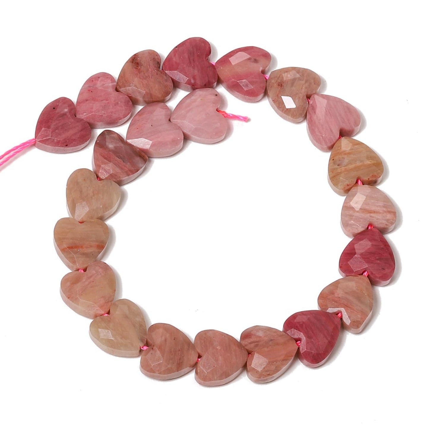 Nitopupu 22pcs Faceted Heart Stone Beads Natural Rhodochrosite Beads 8mm Crystals and Healing Stones for Jewelry Making Supplies, Friendship Bracelet Kit, Love Gifts