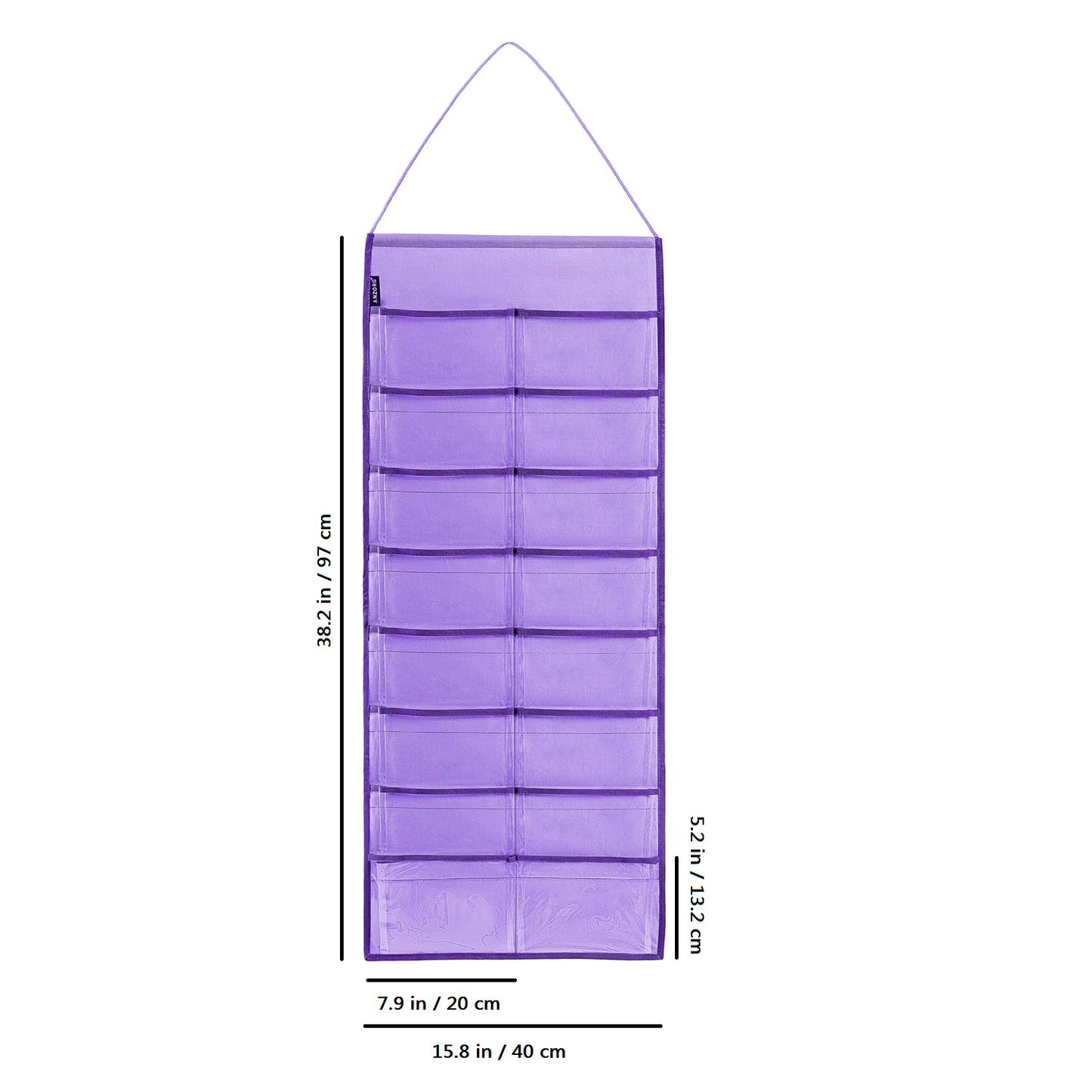 ANZORG Wall Hanging Headband Organizer Ribbon Hair Hoops Storage Hairbands Hair Accessory Holder with Clear Pockets (PURPLE-16 POCKETS)