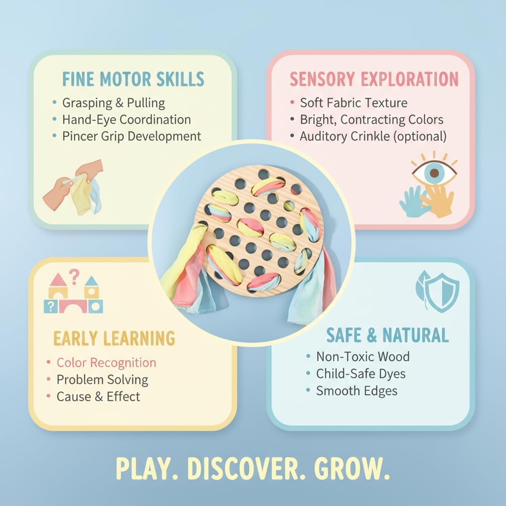 COTTOVE Wooden Lacing Toys Open Ended Busy Board with Play Silks Kid Weaving Board Handwork Preschool Loose Parts Montessori sensorial Materials 3-6 Years Montessori Practical Life