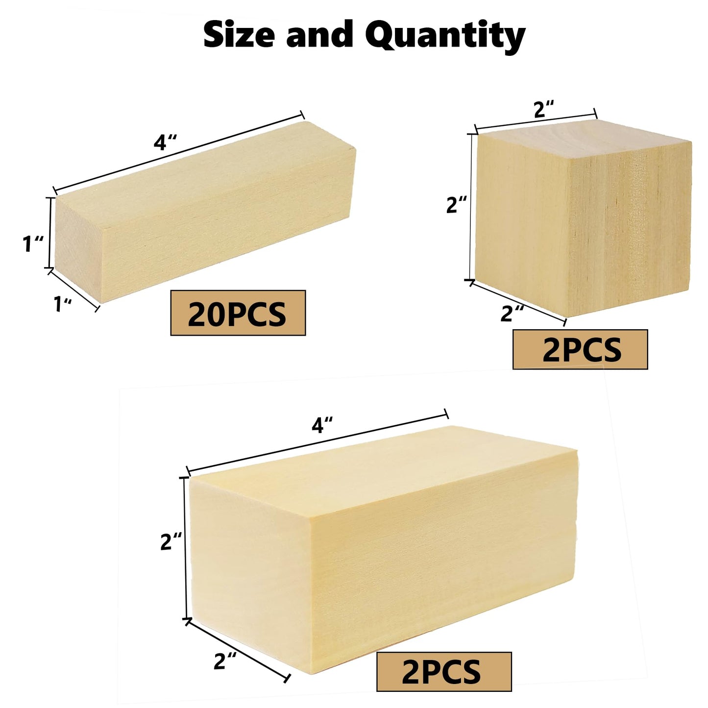 Ninekong 24PCS Basswood Carving Blocks with 3 Sizes，Whittling Wood Carving Kit,Soft Basswood for Carving(4"x1"x1",4"x2"x2",2"x2"x2")