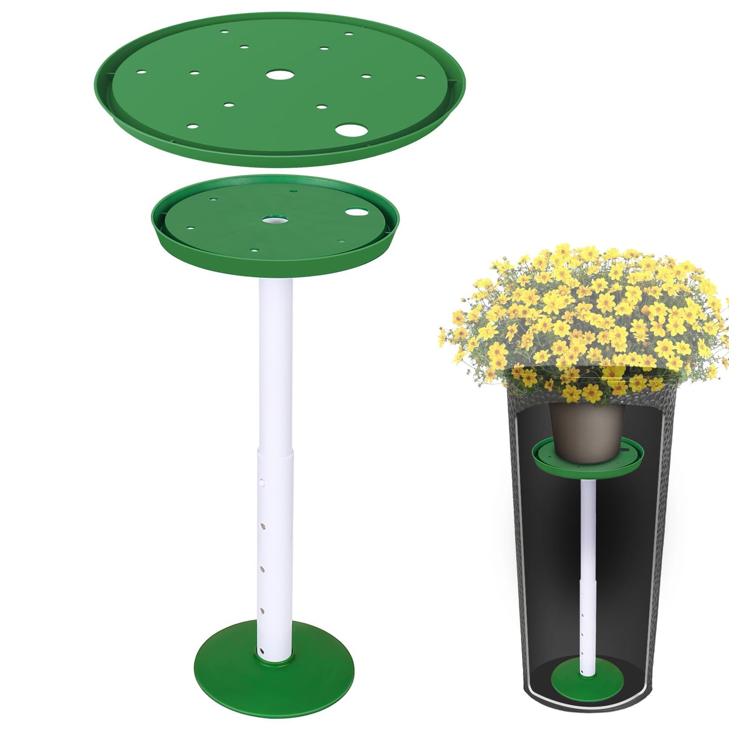 YLSAZL 2 Pack Adjustable Height Plant Risers for Inside Pots,11-17" Rise Plant Risers for, Indoor & Outdoor Insert with, Tall Square Round Taper Planter with 6''8" 10" Base & Top（ Green - Short）