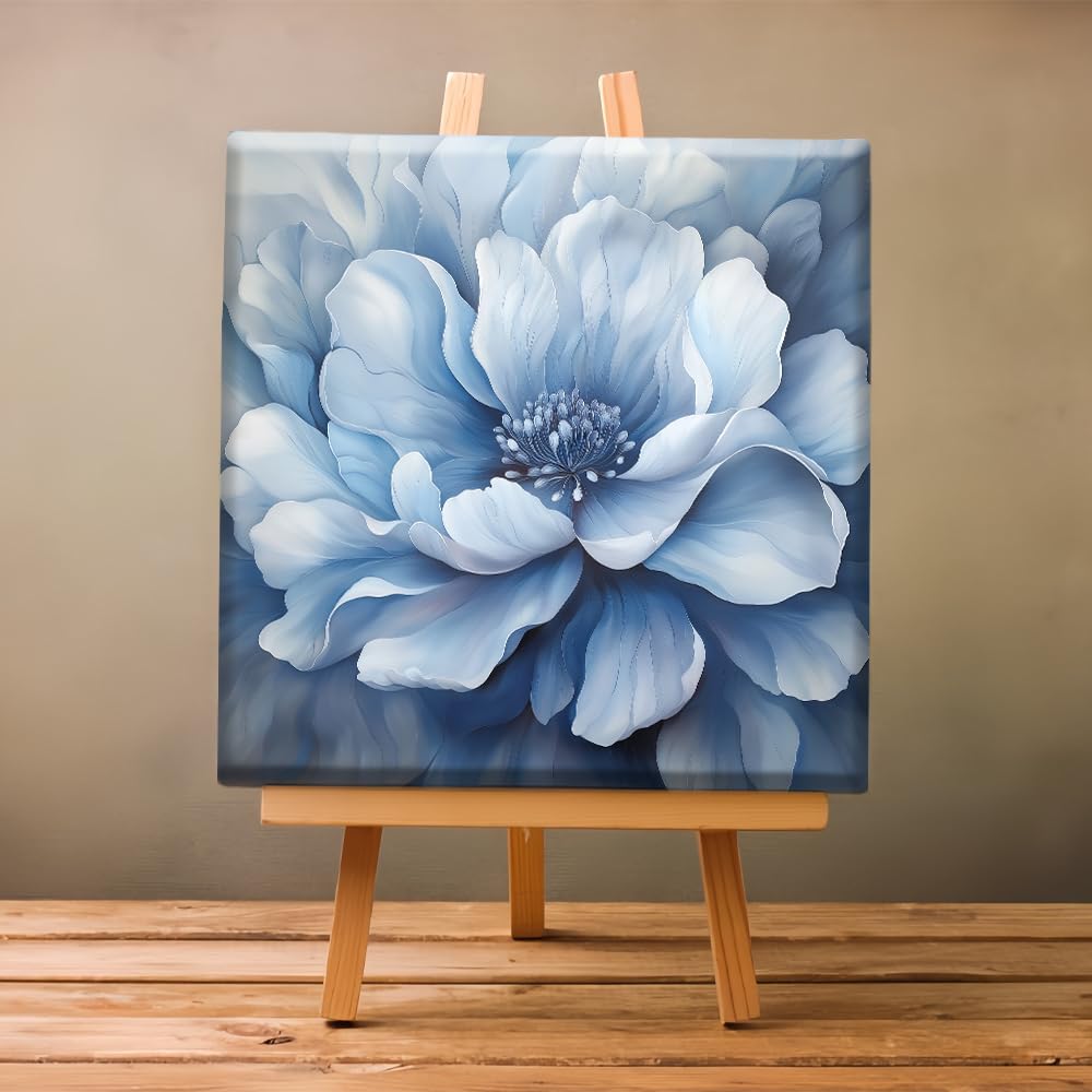 Natuyalo Framed Paint by Numbers Kit for Adults - Blue Flower DIY Adult Paint by Number Kits Flowers Acrylic Canvas Painting for Adults Beginners Art Crafts with Frame, 12x12 Inch