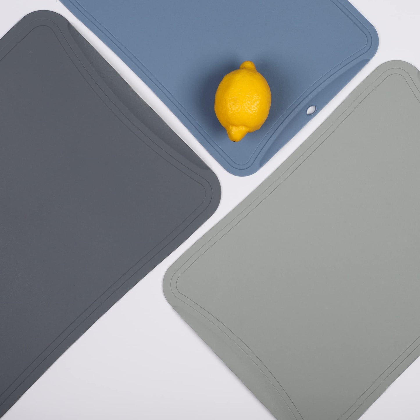Blue Ginkgo TPU Cutting Mats [Set of 3] – Korean-Made Flexible, Knife-Friendly, Durable Kitchen Cutting Boards (Dark Gray, Gray, Blue)