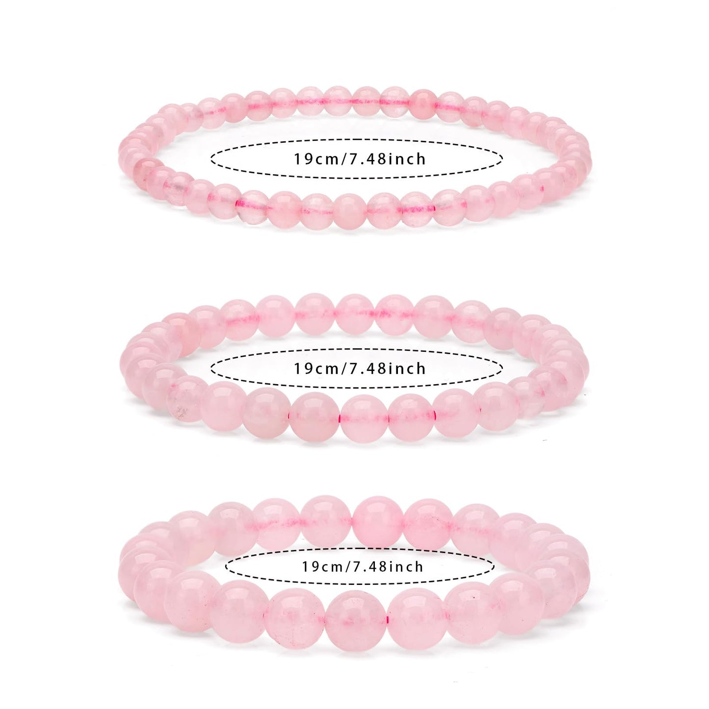 Risyfjew 4MM Handmade Rose Qurtz Natural Gemstone Stretch Elastic Bracelet,PE Film Anti-oxidation Packaging Natural Stone Crystal Healing Power Energy Gifts for Adult