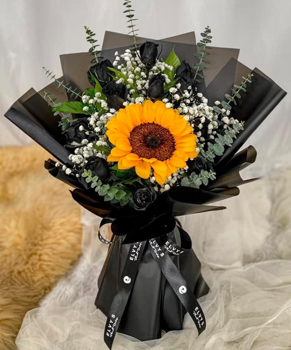 WRAPAHOLIC 20 Sheets Flower Wrapping Paper - 22.4 x 22.4 inch Pure Black Water-Resistant Floral Bouquet Wrapping Paper, Florist Supplies Packaging for Wedding Birthday Gift DIY (Pack of 2)