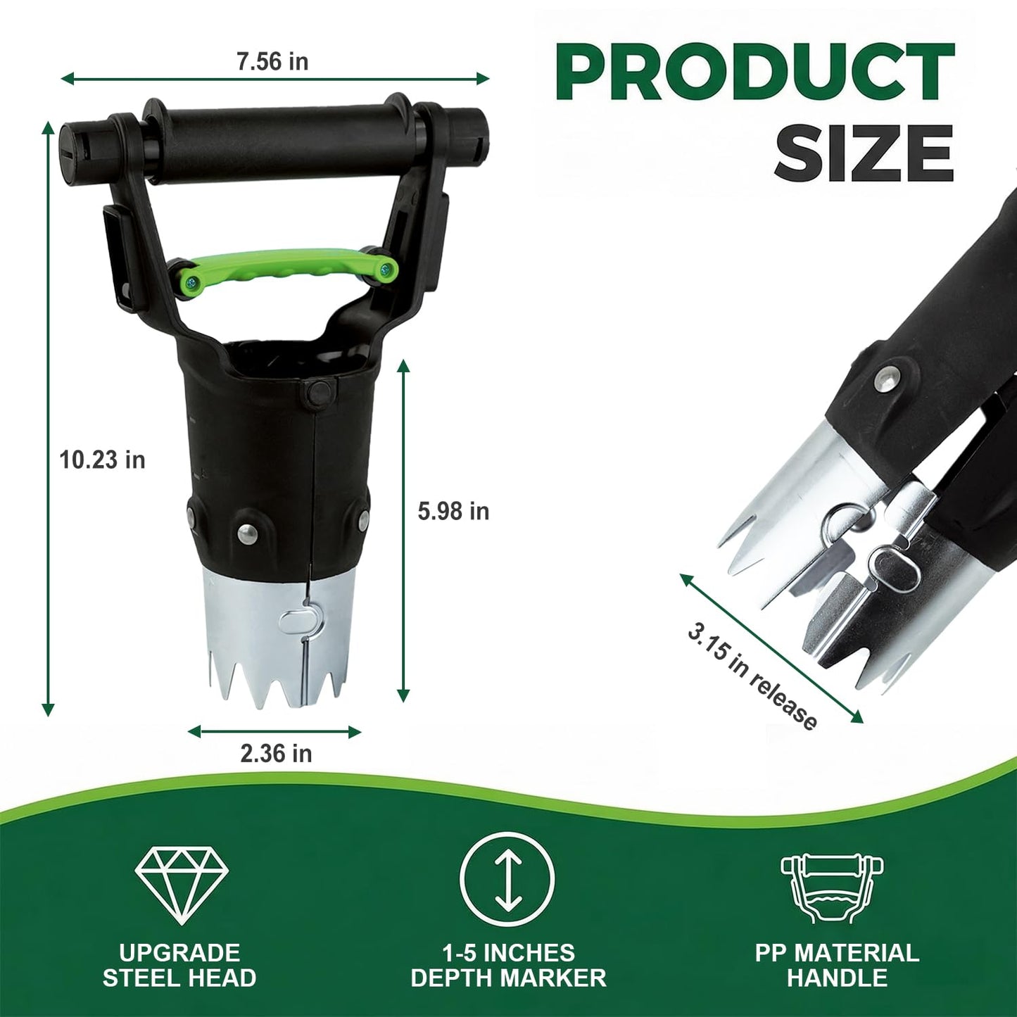 H HUGELEAF Garden Bulb Planter Tool 1-5 Inch Depth, Heavy Duty Galvanized Steel with Serrated Edge & Comfort Grip Handle for Planting Tulip Daffodil Dahlia Onion