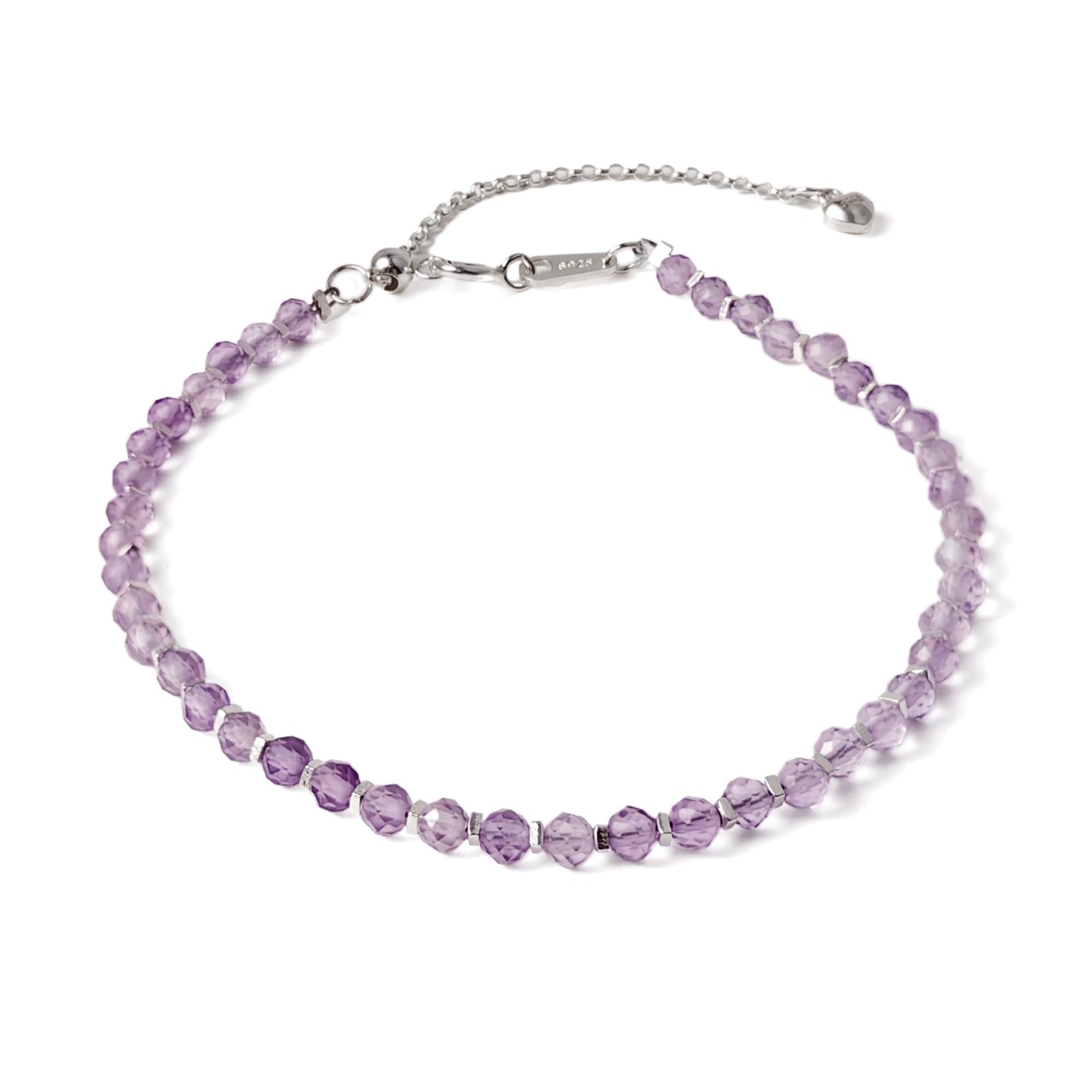 TAGREVO Natural Amethyst Crystal Silver Bracelet, 0.12" Faceted Stone Beads Adjustable Jewelry for Women, Handmade Crown Chakra Design for Meditation & Spiritual Gifts