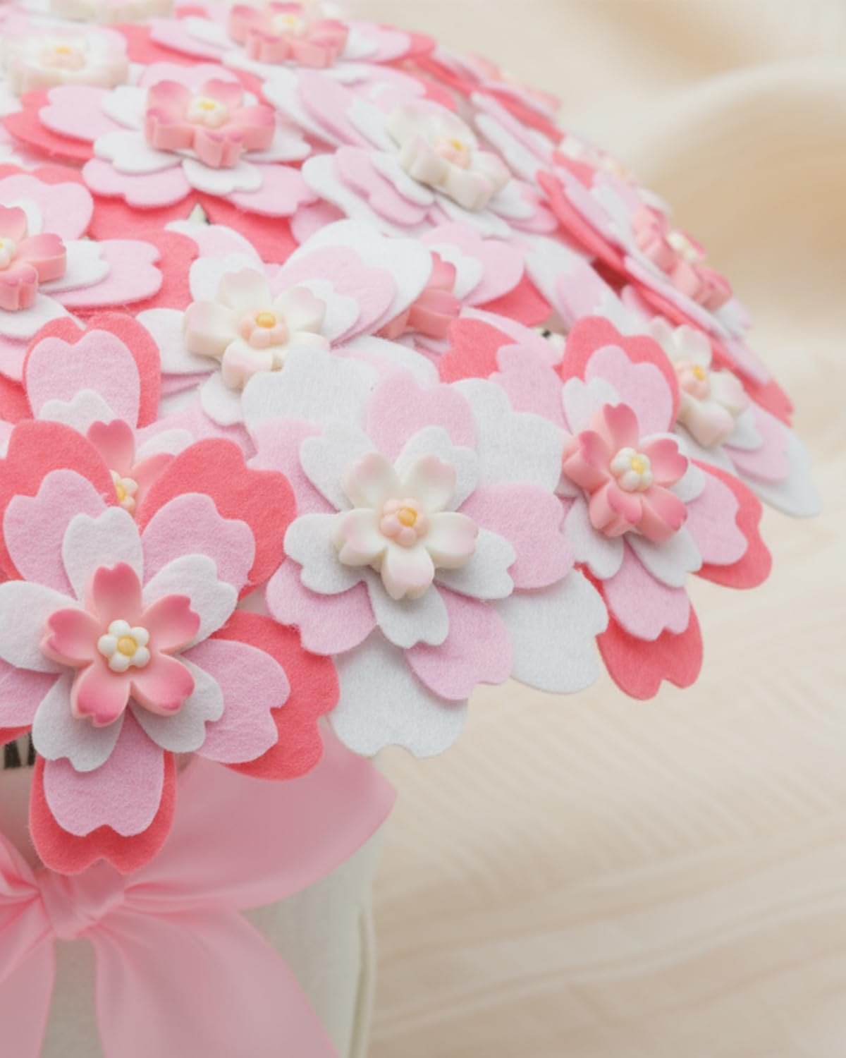BAZIMA DIY Felt Flower Art Craft Kit,Cherry Blossom Bouquet Making Kit, Floral Gifts,Beginner Craft Kit, Arrange Pre-Cut Felt Flowers, Ideas for Art Project Activity,32 Felt Flowers.