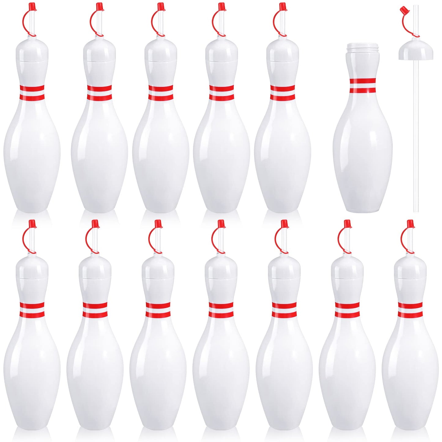 Funtery 12 Set Bowling Lovers Gifts for Men Women 25 oz Reusable Bowling Pin Plastic Water Bottles with Straws and Lids Sports Fans