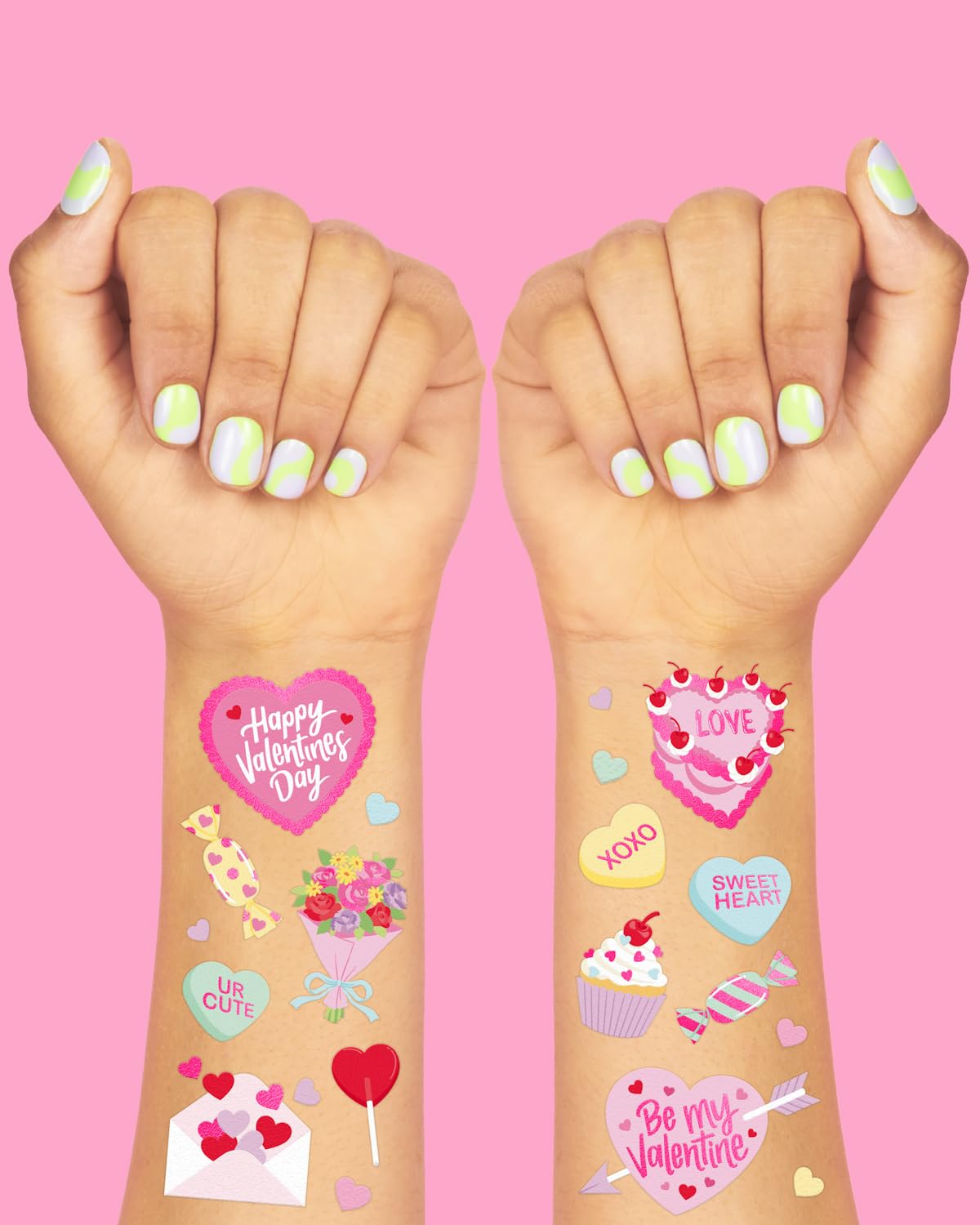 xo, Fetti Valentine's Day Temporary Tattoos - 54 Hot Pink Foil Styles | V-Day Party Decoration, Galentines, Party Favor, Be Mine, Candy Heart, Vday Supplies, XOXOs