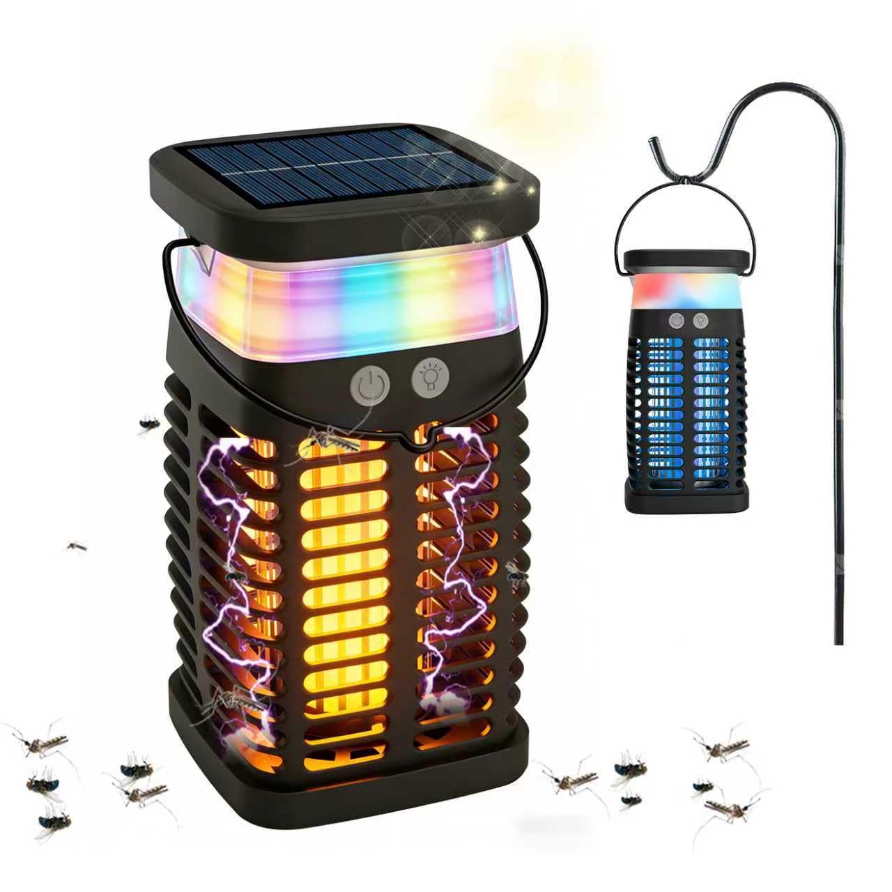 Bug Zapper Indoor Outdoor, Solar Mosquito Zapper with RGB Light & Reading Lamp Portable & Rechargeable, Waterproof Fly Zapper for Home Backyard, Patio, Backyard, Camping, Garden