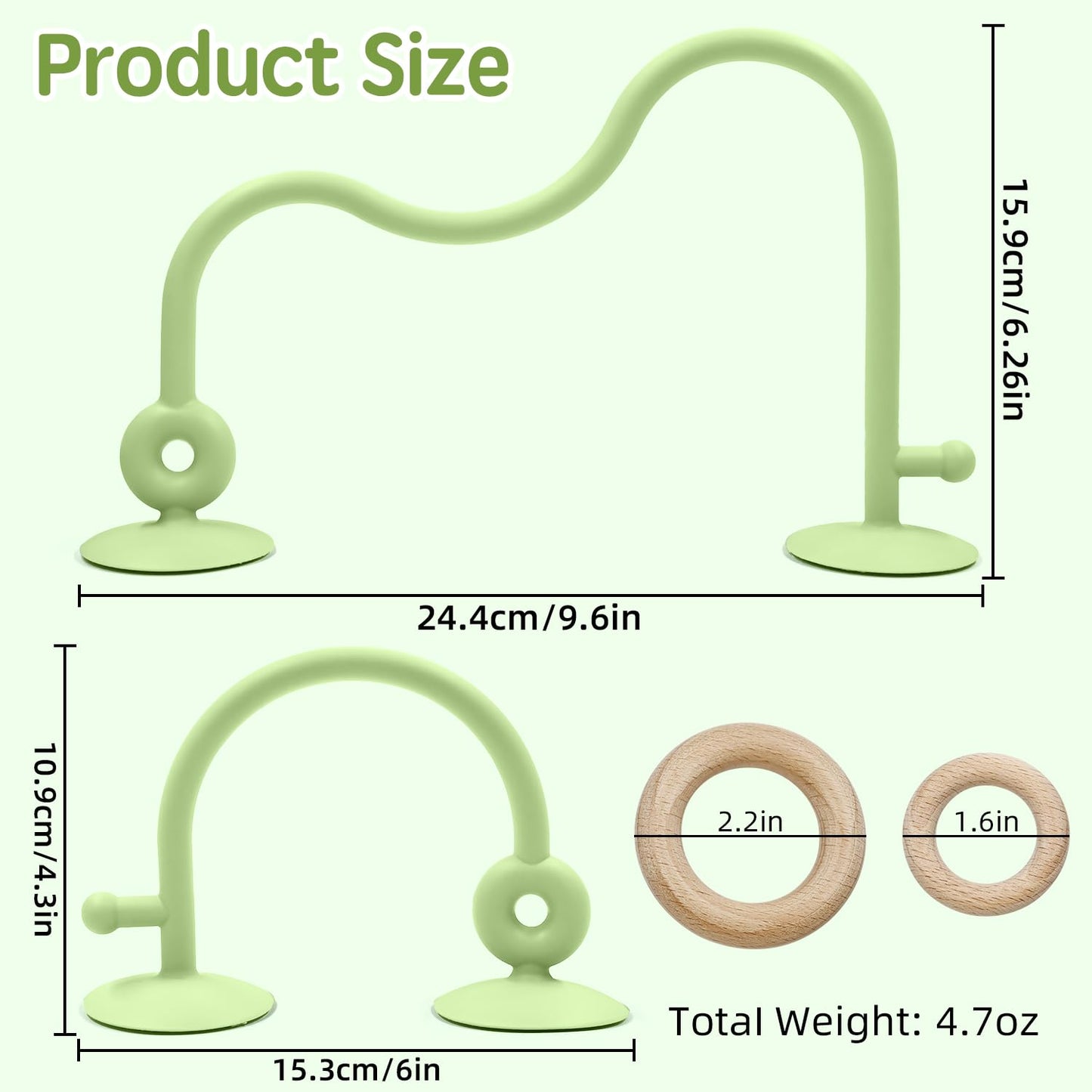 Baby Sensory High Chair Suction Toys for Infant Toddlers 12 18 Months, Food Grade Silicone String with Oak Loop Montessori Educational Parent-Child Baby Bath Toy Gift for Birthday (Green)