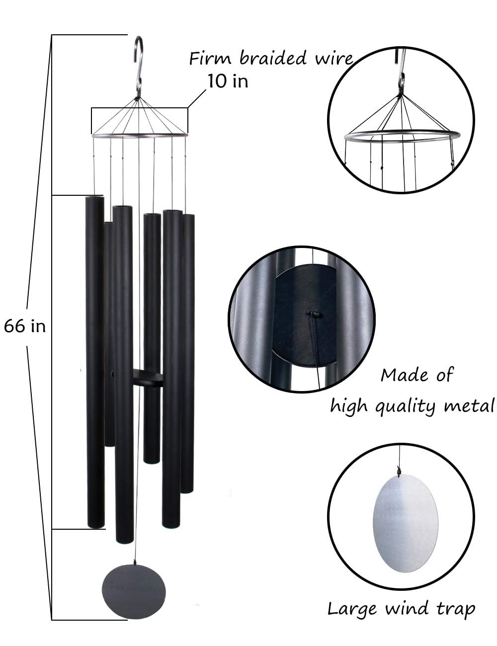 Afirst 66" Extra Large Wind Chimes, Deep Tone Wind Chimes Outdoor with 6 Metal Tubes, Memorial Wind Chime for Patio Balcony Garden Home Decor