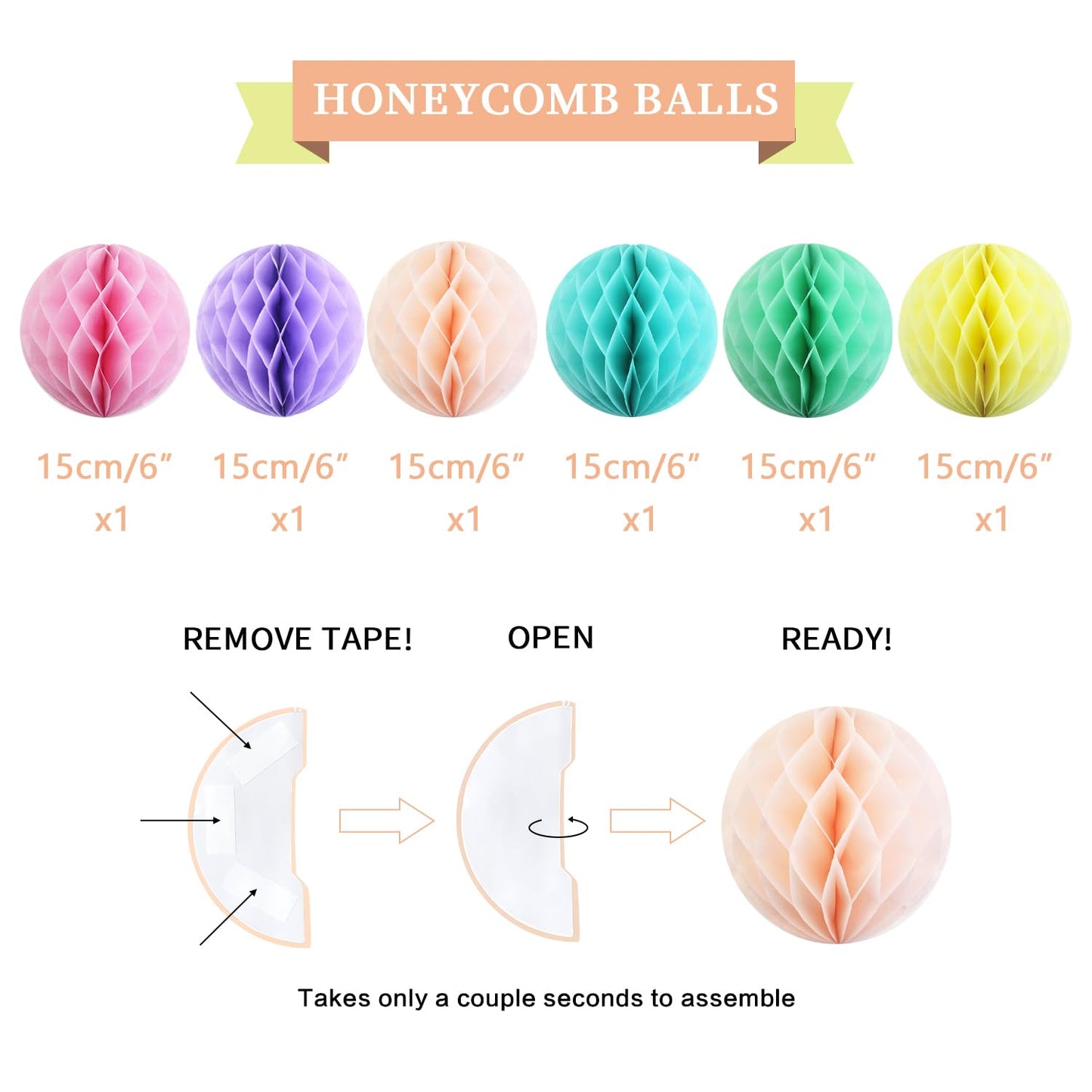 LITAUS Pastel Birthday Decorations Kit - 17-Piece Set with Pre-Strung Happy Birthday Banner, Honeycomb Balls, Garland & Swirls | Macaron Theme Party Supplies for Women Girls Kids, Teens Adults
