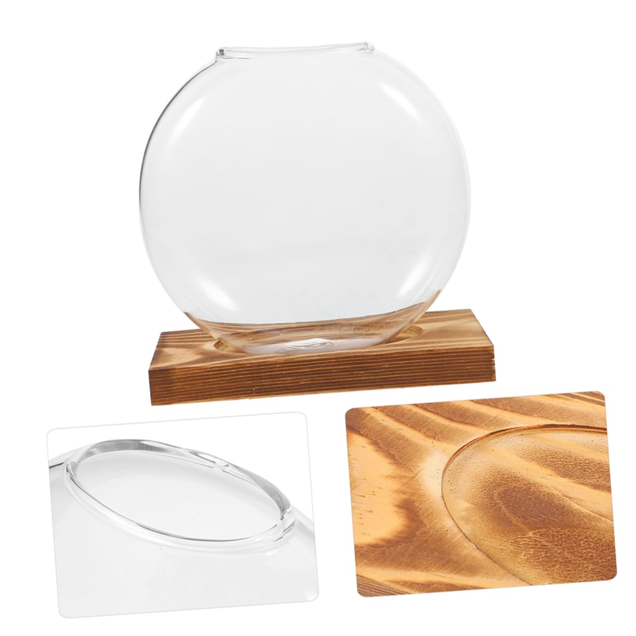 Cabilock 2pcs Plant Propagation Station: Hydroponic Glass Vase with Wooden Base Transparent Plant Terrarium - Hydroponic Vase for Home Office School Balcony