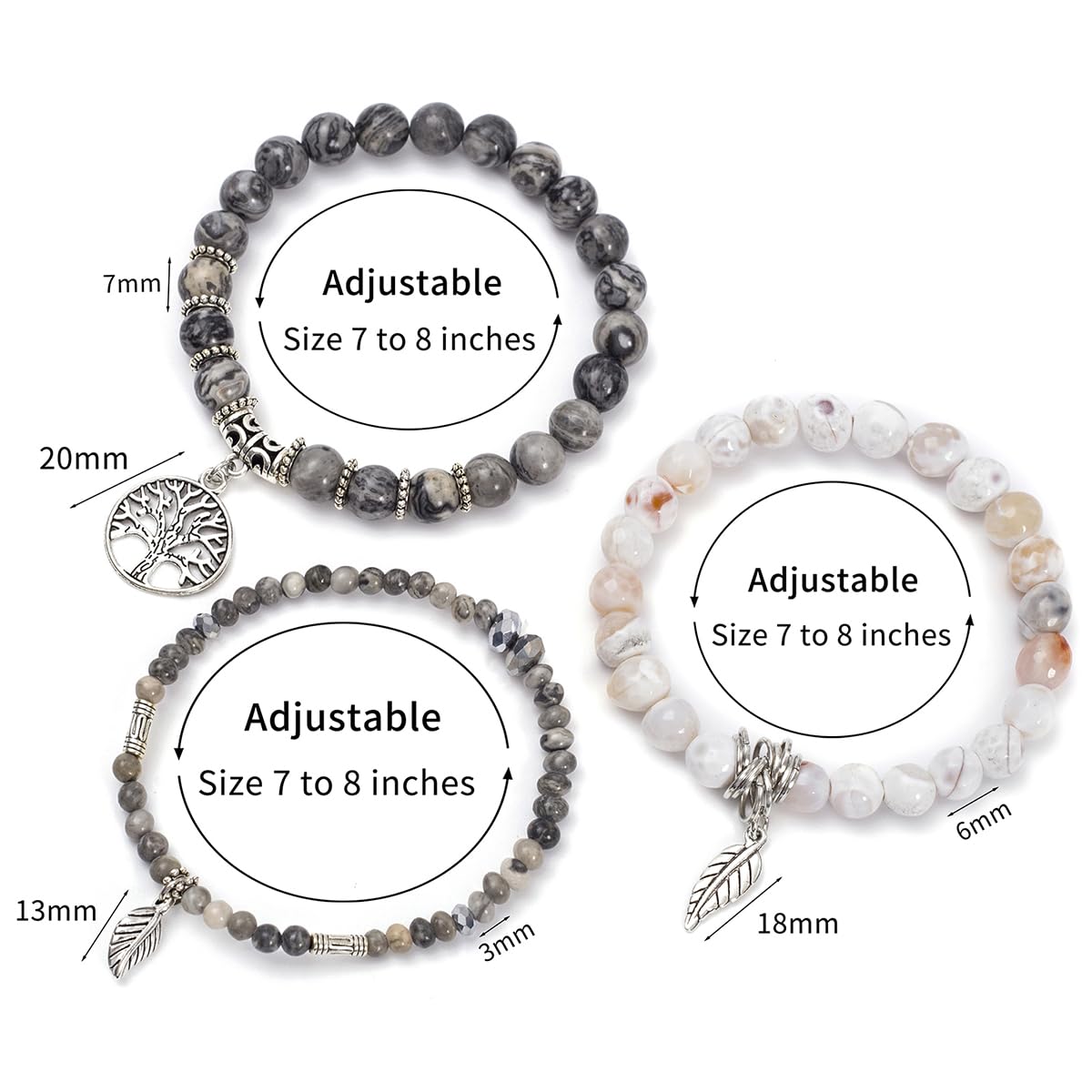 Jardme Healing Crystal Bracelets for Women, 8mm Beaded Natural Stone Stretch Chakra Bracelets Tree of Life Bracelet Jewelry Gifts for Women